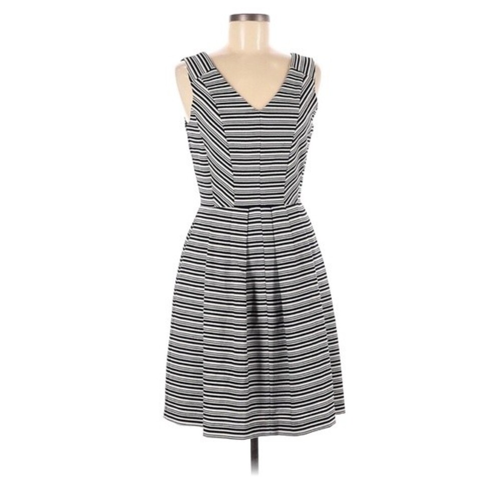 Taylor Women's Fit & Flare Pleated Mix Media Pin Strips Dress With Pockets 6